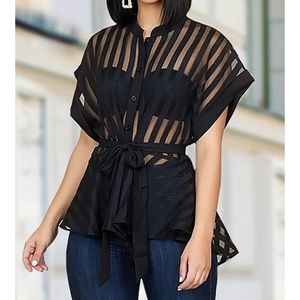 Black See Through Stripped Shirt